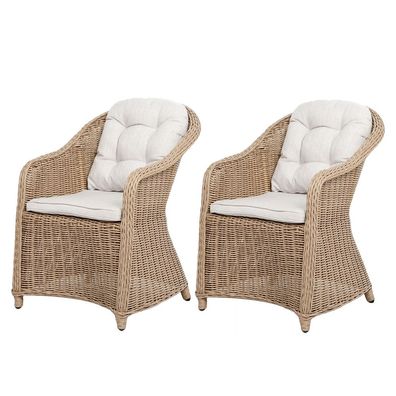 2er Set Sessel BELLA rundes Polyrattan Natural Gartensessel Armlehnsessel
