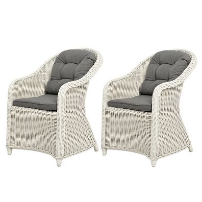 2er Set Sessel BELLA Polyrattan Eierschalenweiß Gartensessel Armlehnsessel