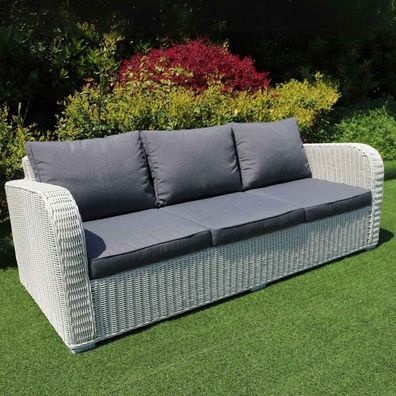 3er Lounge Sofa VITA Eierschalenweiß Polyrattan Gartenmöbel Couch Gartensofa