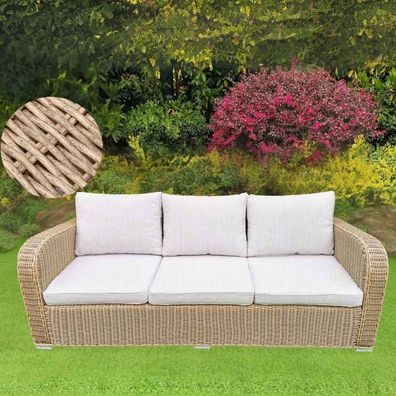 3er Lounge Sofa VITA in Natural rundes Polyrattan Gartenmöbel Couch Gartensofa