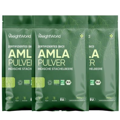 Bio Amla Beeren Pulver - 200g Indische Stachelbeere - Bio Zertifiziert - 3 Pack