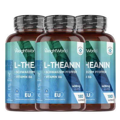 L-Theanin Aminosäure mit Zitronenmelisse 500mg -180 Kapseln - 3 Pack - WeightWorld