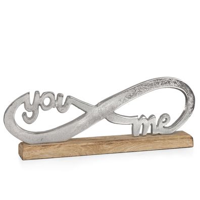YOU & ME Infinity Figur aus Aluminium auf Holzsockel ? Dekofigur silber romantisch
