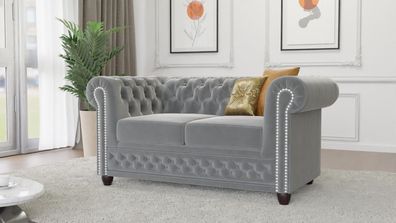 Cleo - Chesterfield 2 sitzer Sofa aus Samt-Stoff mit Holzfüßen