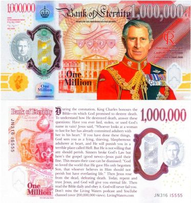 England King Charles 75. Geburtstag £ 1.000.000 eine Million Pfund Fantasie Note 2023
