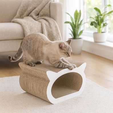 QLS Kratzmöbel 3in1 für Katzen Wellpappe 37×36×23cm Weiß Kratzbrett Liege Höhle 11371