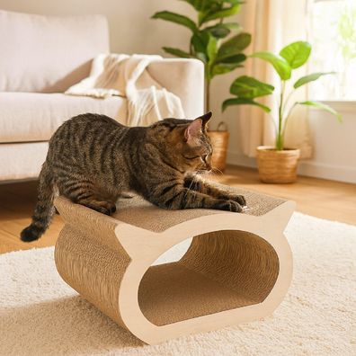QLS Kratzmöbel 3in1 Katzen Wellpappe 37×36×23cm Beige Kratzbrett Liege Höhle 11373