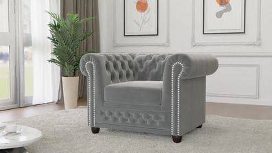 Cleo - Chesterfield Sessel aus Samt-Stoff mit Holzfüßen