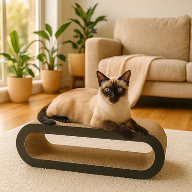 QLS Kratzmöbel 3in1 Katzen Wellpappe 75×27×29 cm Schwarz Kratzbrett Liege Höhle 11375