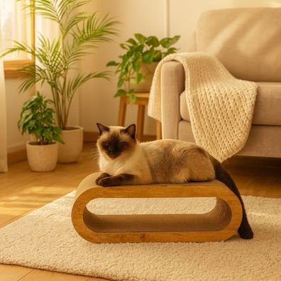 QLS Kratzmöbel 3in1 Katzen Wellpappe 75×27×29 cm Eiche Kratzbrett Liege Höhle 11376
