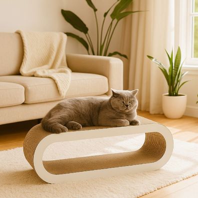 QLS Kratzmöbel 3in1 Katzen Wellpappe 75×27×29 cm Grau Kratzbrett Liege Höhle 11377