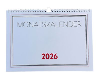 2026 ADINA Monatskalender A4quer 1S/1Monat mit Ringbindung Aufhängung