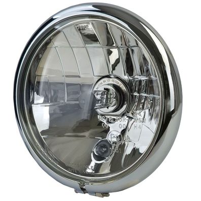 Universal Klarglas H4 Scheinwerfer Bates Style Chrom 5 3/4 Zoll E-Geprüft Harley