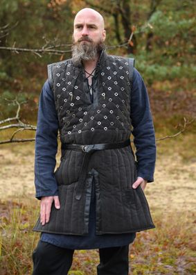 Ärmelloser Gambeson mit handgefertigen Details, schwarz