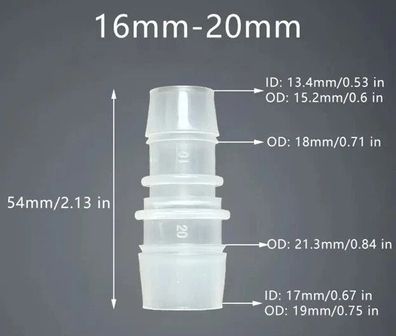 16mm auf 20mm Schlauchadapter Kalt Wasser Schlauchtülle Adapter Fitting Schlauch