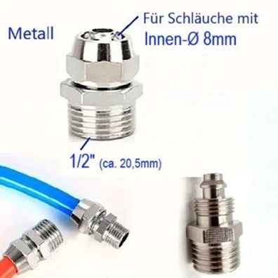 1/2" auf 8mm Schlauch Adapter Metall Klemm Fitting Zoll auf mm Schraub Fitting