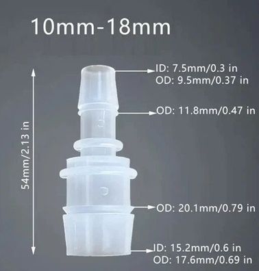 10mm auf 18mm Schlauchadapter Kalt Wasser Schlauchtülle Adapter Fitting Schlauch