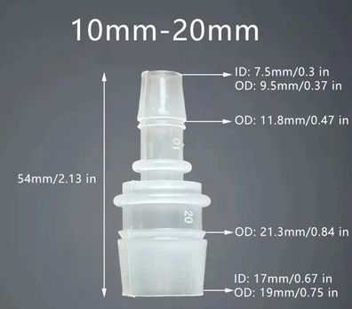 10mm auf 20mm Schlauchadapter Kalt Wasser Schlauchtülle Adapter Fitting Schlauch