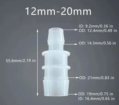 12mm auf 20mm Schlauchadapter Kalt Wasser Schlauchtülle Adapter Fitting Schlauch