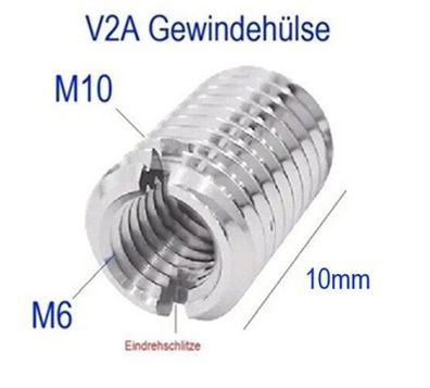 V2A Gewinde Hülse Adapter M10 auf M6 10mm Gewinde Adapter M10 M6 Gewindeadapter