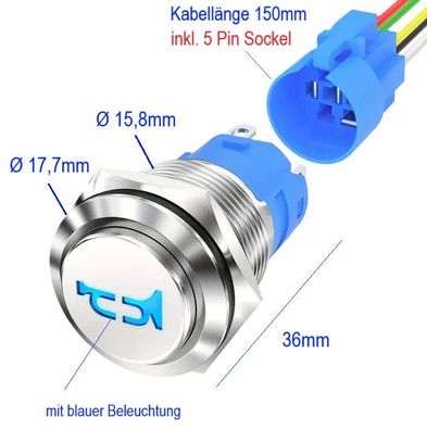 DC 12V Metall Signal Taster Hupenknopf Beleuchtung Hupe Knopf Beleuchtet blau