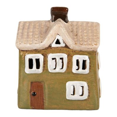 Clayre & Eef Teelichthalter Haus 11x7x13 cm Grün Keramik (Gr. 11x7x13 cm)