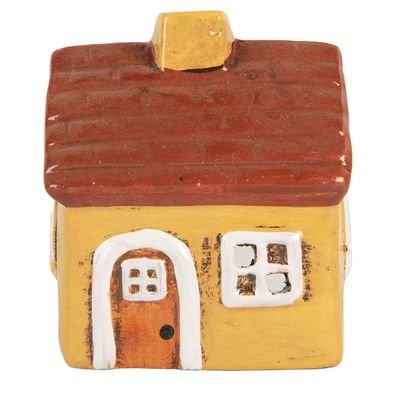 Clayre & Eef Teelichthalter Haus 8x7x10 cm Gelb Keramik (Gr. 8x7x10 cm)
