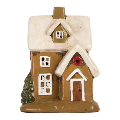 Clayre & Eef Teelichthalter Haus 15x12x20 cm Braun Keramik (Gr. 15x12x20 cm)