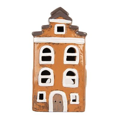 Clayre & Eef Teelichthalter Haus 13x10x24 cm Orange Keramik (Gr. 13x10x24 cm)