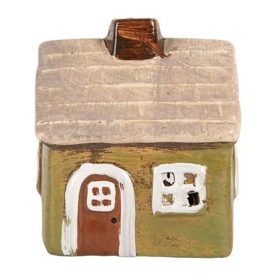 Clayre & Eef Teelichthalter Haus 8x7x10 cm Grün Keramik (Gr. 8x7x10 cm)