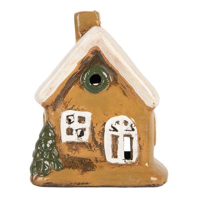 Clayre & Eef Teelichthalter Haus 9x7x11 cm Braun Keramik (Gr. 9x7x11 cm)