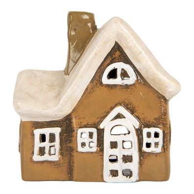 Clayre & Eef Teelichthalter Haus 13x7x13 cm Braun Keramik (Gr. 13x7x13 cm)