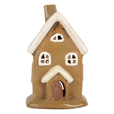 Clayre & Eef Teelichthalter Haus 10x10x16 cm Braun Keramik (Gr. 10x10x16 cm)