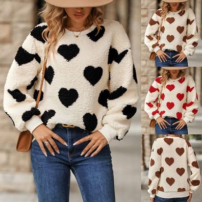 Frauen Herzen Winter FLEECE Sweatshirt Pelz Hoodies Pullover Top Teddybar Jumper