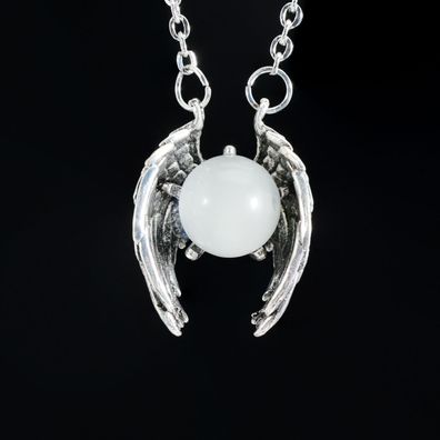 Guardian Wing Crystal Pendant, Gothic Amulet Necklace, Dark Aesthetic Jewelry, Angel