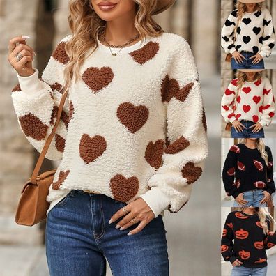 Winter Damen Halloween Warm Teddybar Fleece Pullover Tops Pullover Sweatshirts