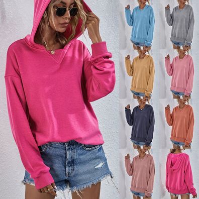 Damen Langarm Hoodies Tops Damen Casual Plain Pullover Kapuzenpullover