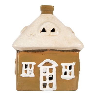 Clayre & Eef Teelichthalter Haus 12x9x14 cm Braun Keramik (Gr. 12x9x14 cm)