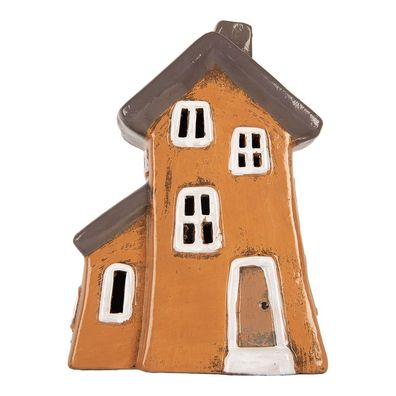 Clayre & Eef Teelichthalter Haus 16x11x22 cm Orange Keramik (Gr. 16x11x22 cm)
