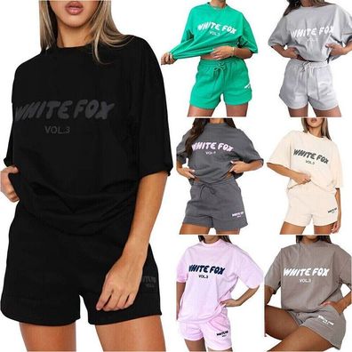 Damen Sommer 2-teiliges Trainingsanzug-Set lassig T-Shirt und Shorts Outfit
