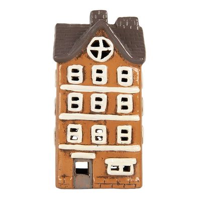 Clayre & Eef Teelichthalter Haus 12x10x23 cm Orange Keramik (Gr. 12x10x23 cm)