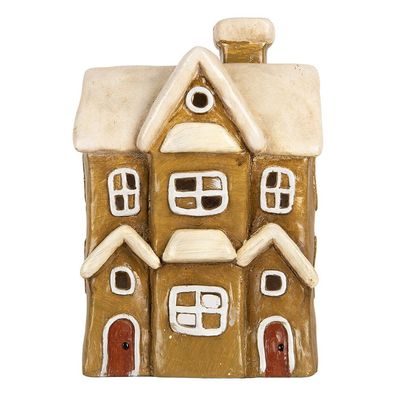 Clayre & Eef Teelichthalter Haus 23x15x33 cm Braun Keramik (Gr. 23x15x33 cm)