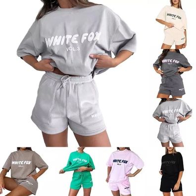 2-teiliges schwarzes Foxs Damen-Boutique-Set mit T-Shirt und Shorts Sweatshirt und