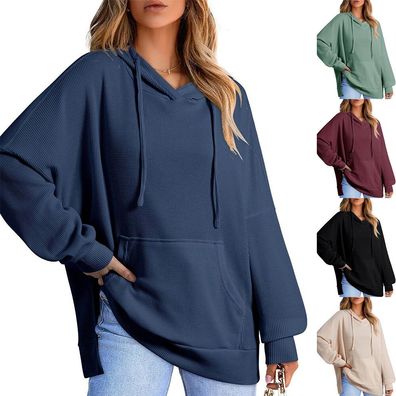 Damen Sweatshirts mit Kapuze geteilte Hoodies lassiger Pullover lockerer Mantel Tops