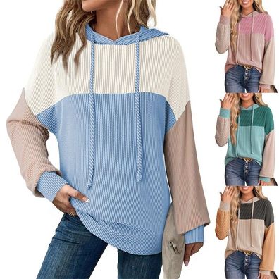 Damen Gestreifte Hoodies Sweatshirts Lassiger Baggy Kapuzenpullover Tops Pullover
