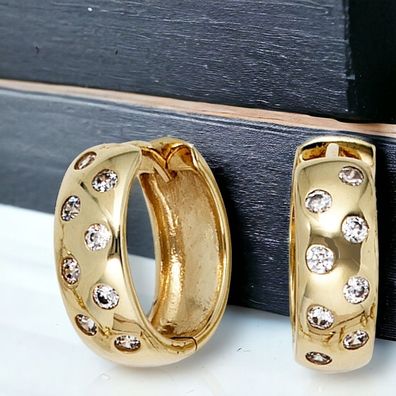 Creolen rund 333 Gold Gelbgold 16 Zirkonia Ohrringe Goldohrringe Goldcreolen