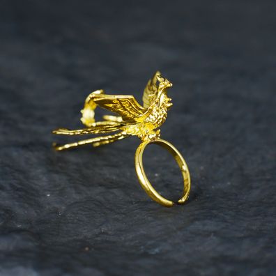 Mythical Phoenix Ring, Gold Bird Statement Jewelry, Artistic Handmade Ring, Fantasy R