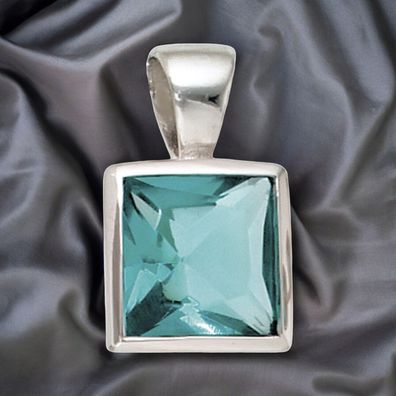 Anhänger quadratisch 925 Sterling Silber rhodiniert 1 Zirkonia türkis