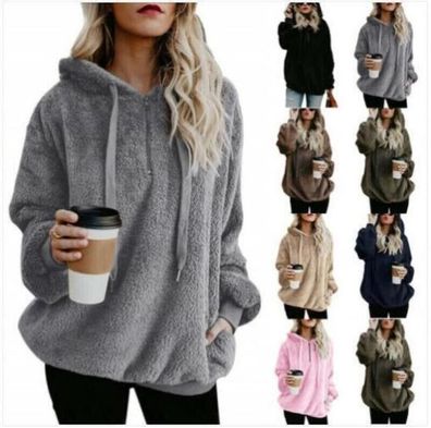 Damen Warm Teddybar Fleece Hoodie Damen Jumper Kapuzenpullover Sweatshirt