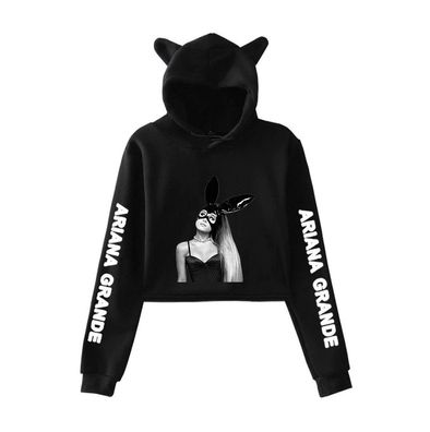 Madchen Ariana Grande Sweatshirt Crop Tops Kawaii Katzenohren Damen Hoodies 2022 Neu